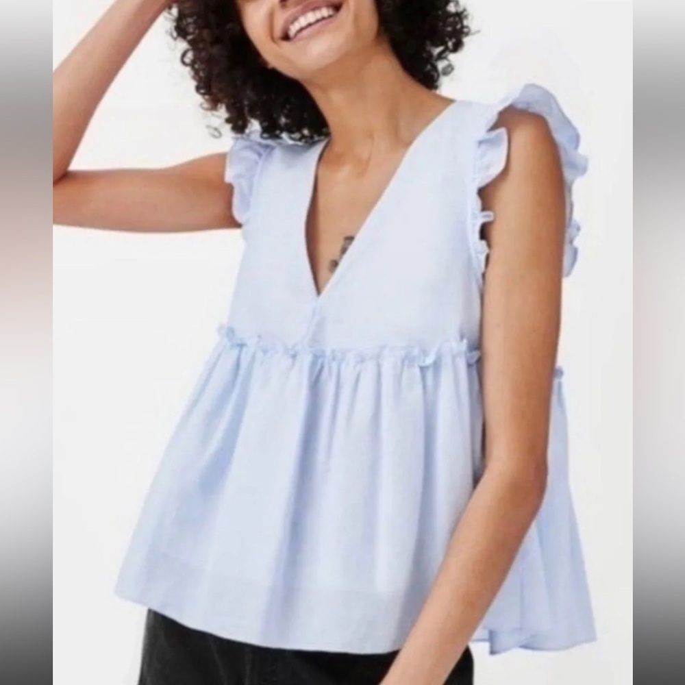 Zara Blue Peplum Ruffle Top Medium - Picture 5 of 10